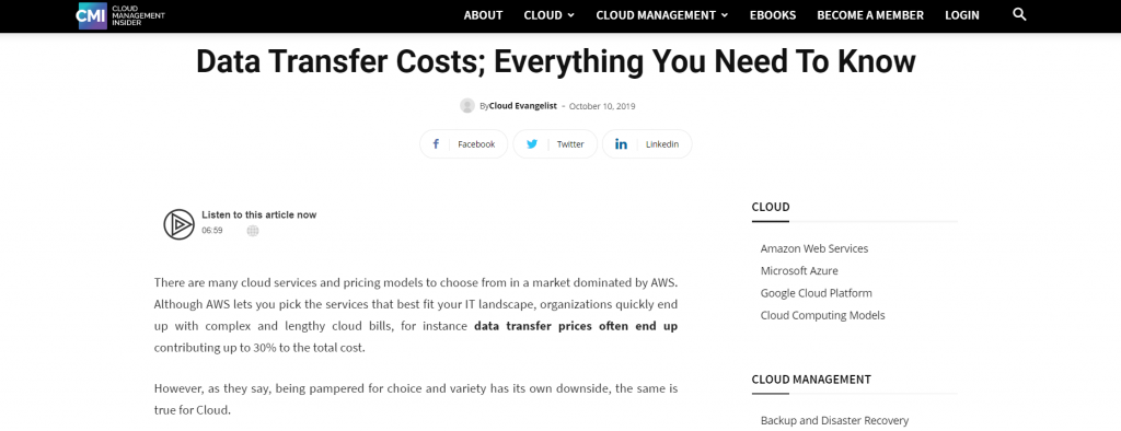 Data Transfer Cost Contribute 30% of Total Cost